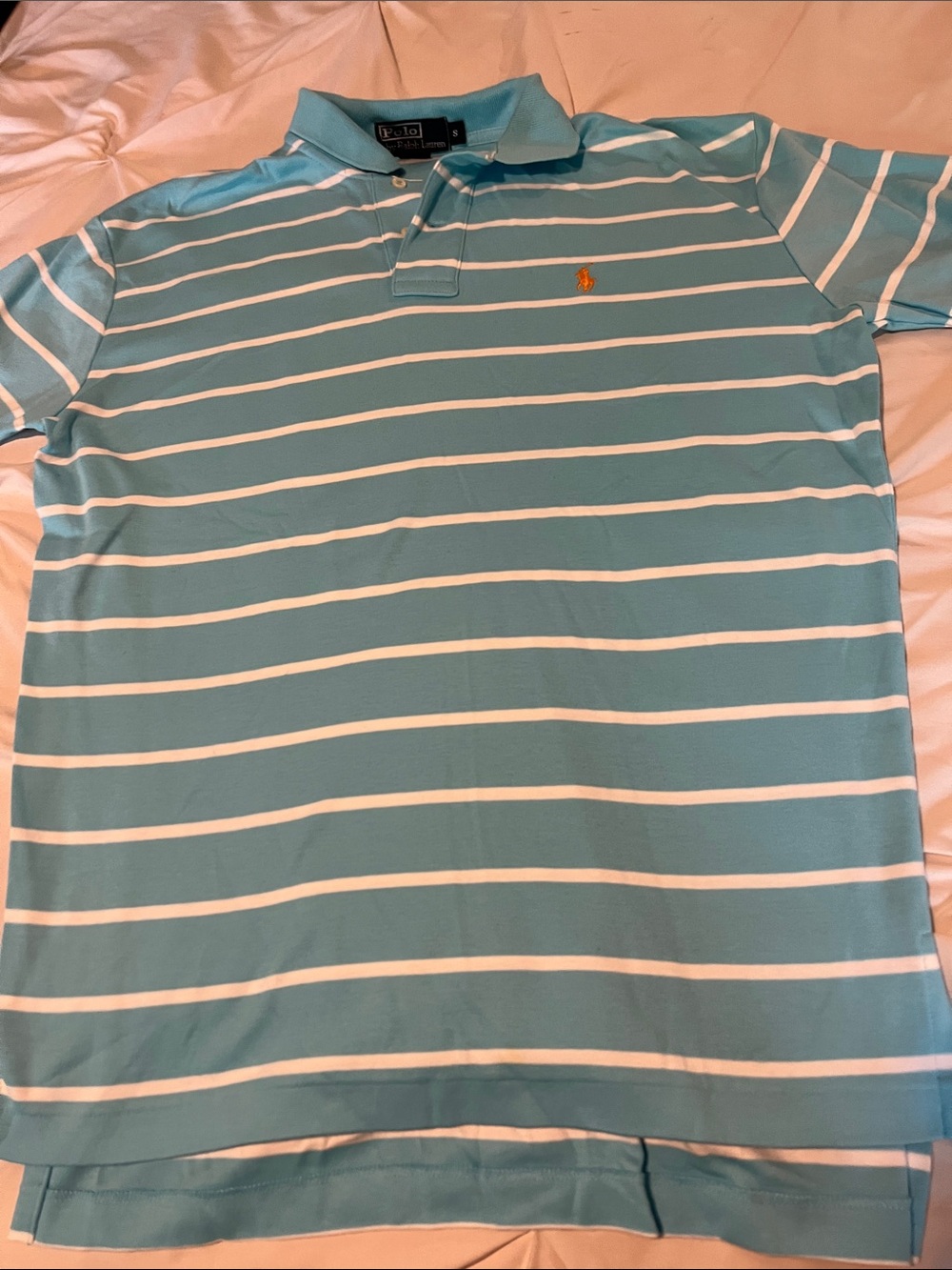 Polo by Ralph Lauren Men's Light Blue & White Stripe Polo Shirt